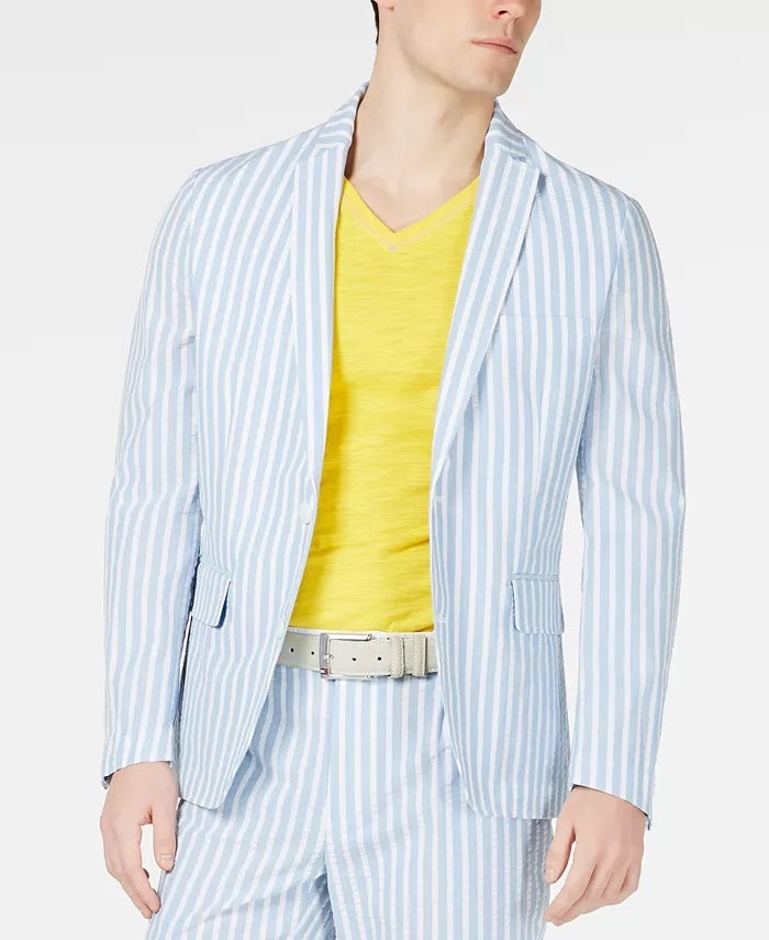 INC International Concepts Men's Bold Seersucker Slim Fit Blazer Navy Size X-Small