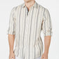 INC International Concepts Men's Francis Striped Button-Down Shirt  Beigekhaki Size Extra Small