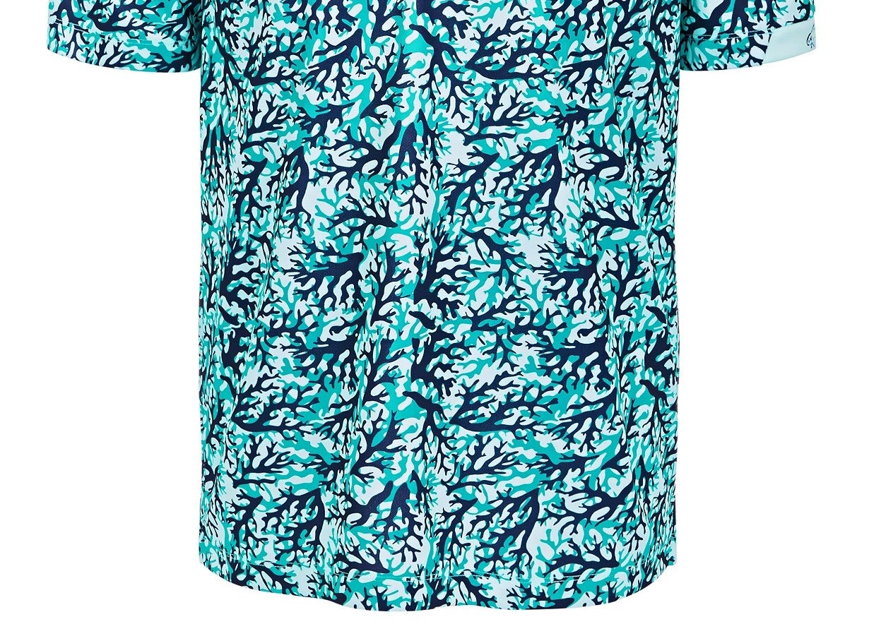 Attack Life By Greg Norman Men's All Over Print Coral Polo Shirt Blue Size Medium