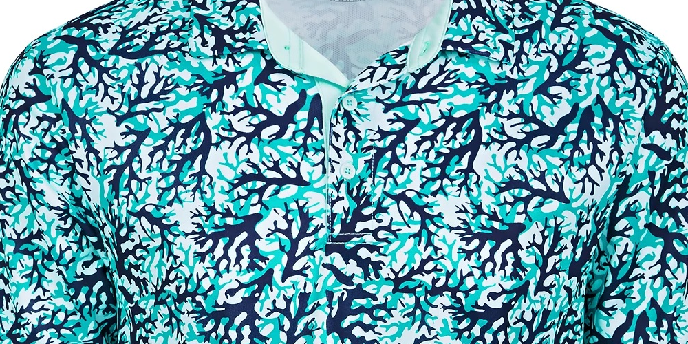 Attack Life Men's All Over Print Coral Polo Shirt Blue Size X-Large