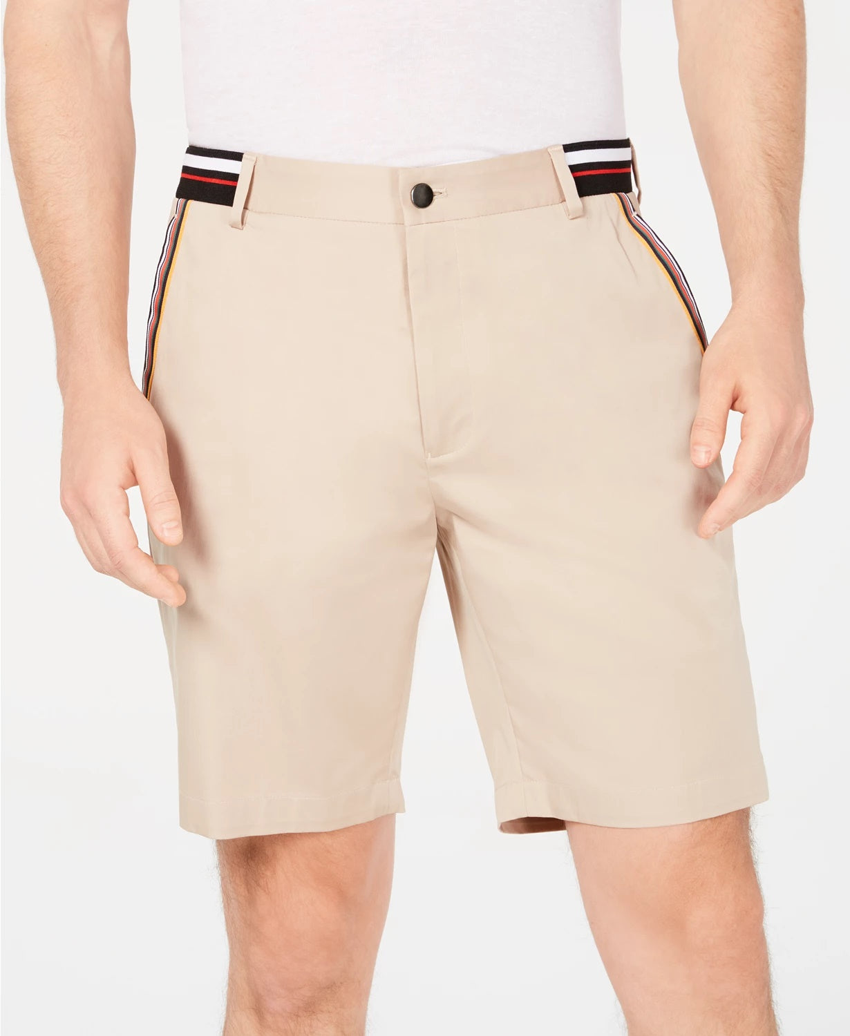 INC International Concepts Men's Stretch Stripe Detail Sateen Shorts   Beige Size 29 REG