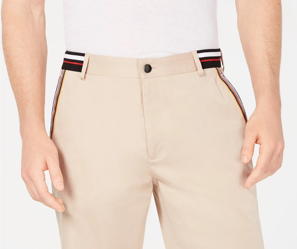 INC International Concepts Men's Stretch Stripe Detail Sateen Shorts   Beige Size 29 REG