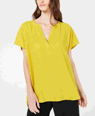 Alfani Women's Textured V Neck Top Gold Size Large