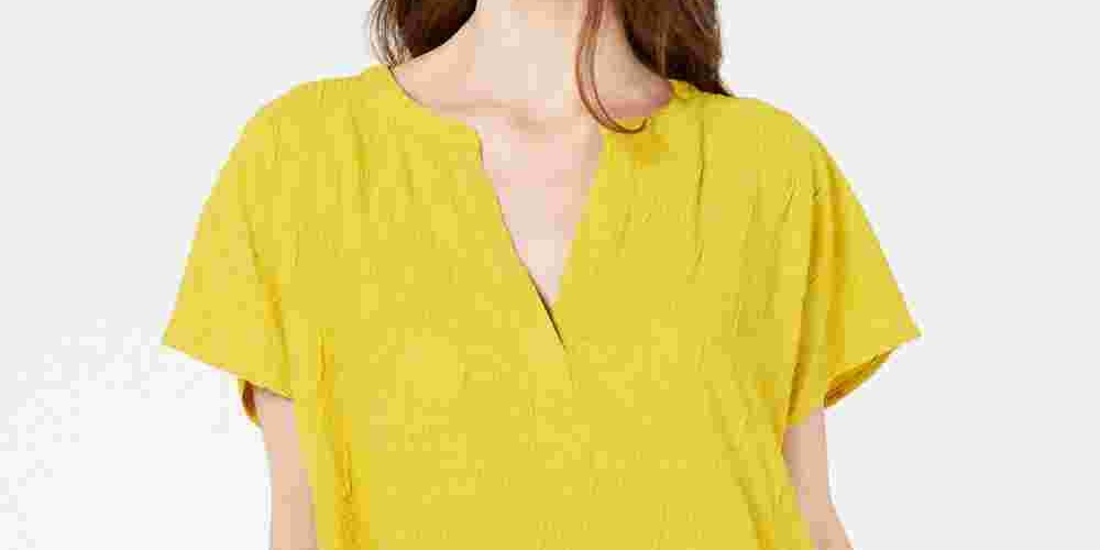 Alfani Women's Textured V Neck Top Gold Size Large