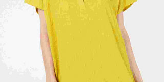 Alfani Women's Textured V Neck Top Gold Size Large