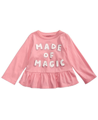 First Impressions Toddler Girl's Cotton Long Sleeve Peplum Hem T-Shirt Pink Size 3T