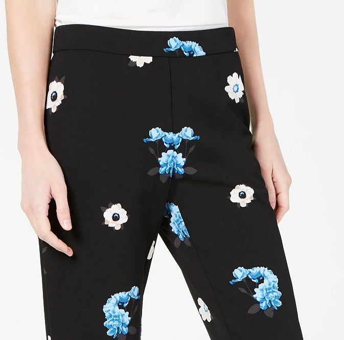 Alfani Women's Floral-Print Ruffle-Hem Ankle Pants Black Size 16
