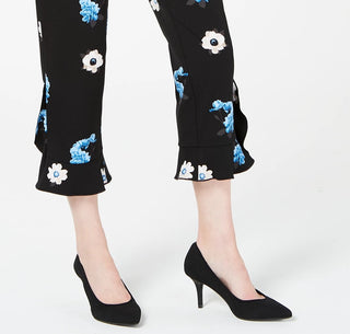 Alfani Women's Floral-Print Ruffle-Hem Ankle Pants Black Size 16