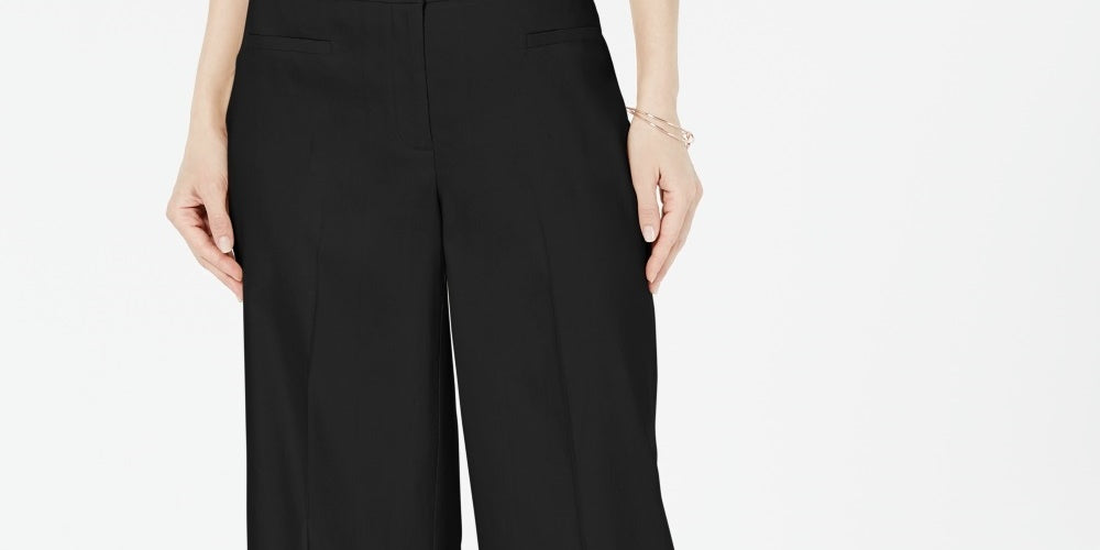 Alfani Women's Petite Wide-Leg Linen Pants  Black Size 12P