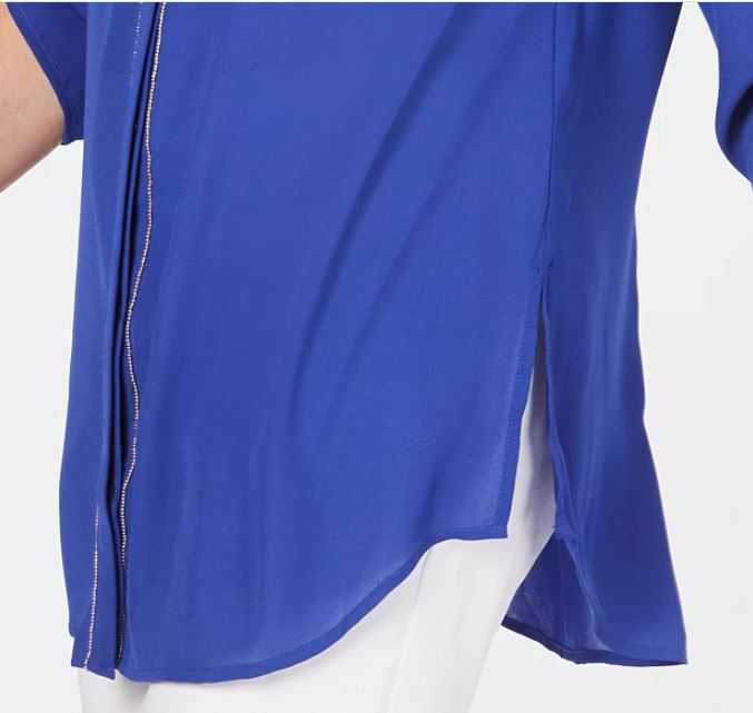 JM Collection Women's Embellished Utility Shirt Blue Size Petite Medium