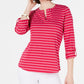 Charter Club Women's Striped Split Neck Top Pink Size Petite Medium
