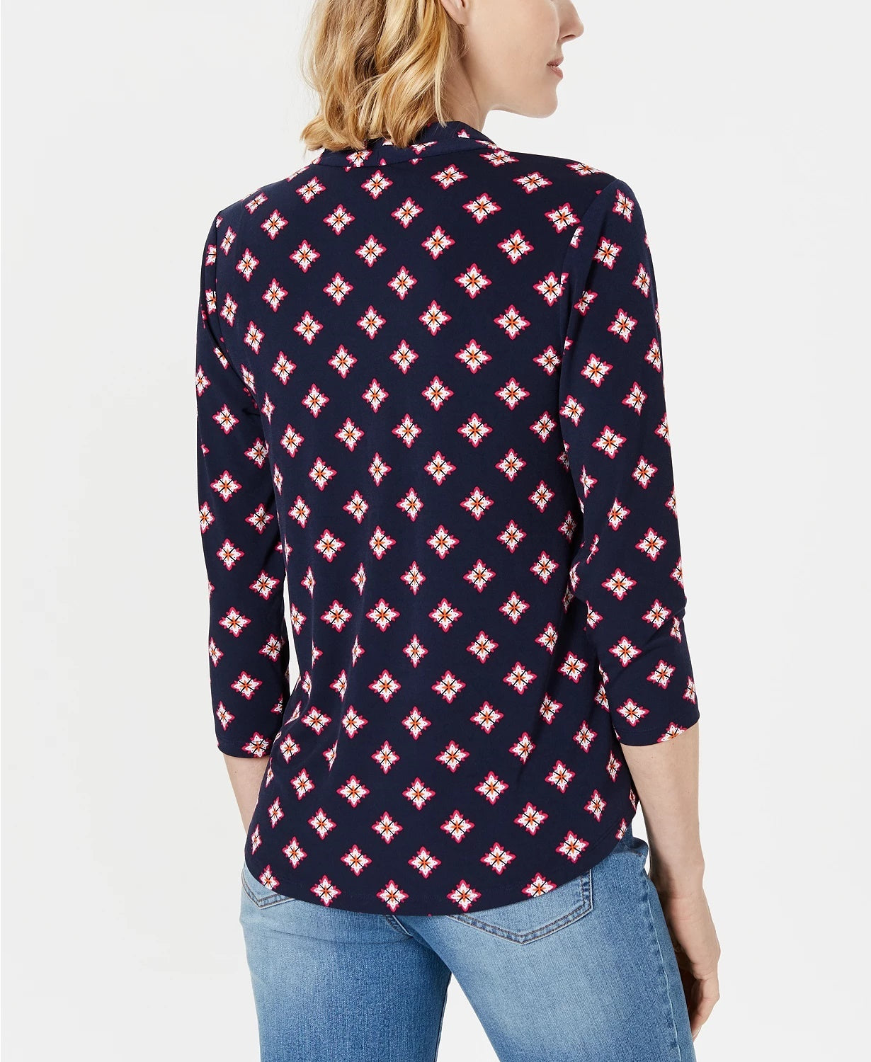 Charter Club Women's Printed 3/4 Sleeve Top Blue Size PM