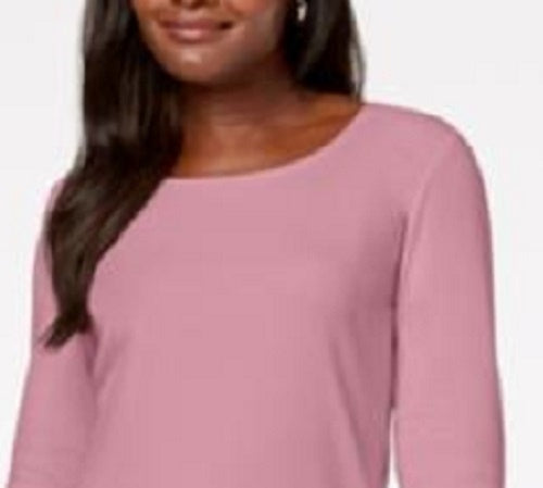 Karen Scott Women's Cotton Scoop-Neck Top Dark Pink Size Medium