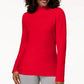 Karen Scott Women's Long Sleeve Mock Neck Cotton Top Red Size Petite Medium
