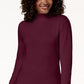 Karen Scott Women's Petite Long-Sleeve Mock-Neck Cotton Top Red Size PM