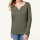 Karen Scott Women's Cotton Henley Top Green Size Small