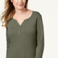 Karen Scott Women's Cotton Henley Top Green Size Small