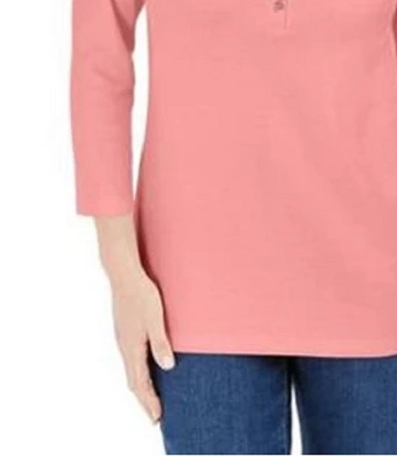 Karen Scott Women's Cotton Henley Top Dark Pink Size Large