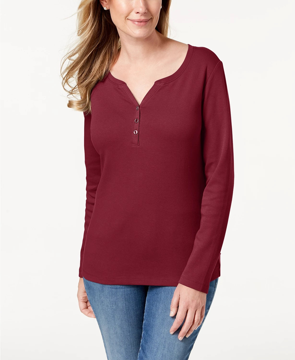 Karen Scott Women's Cotton Henley Top Purple Size Extra Large