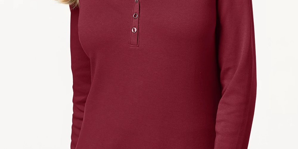 Karen Scott Women's Cotton Henley Top Purple Size Extra Large