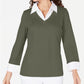 Karen Scott Women's Layered Look Cotton Top  Green Size Petite Small