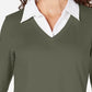 Karen Scott Women's Layered Look Cotton Top  Green Size Petite Small