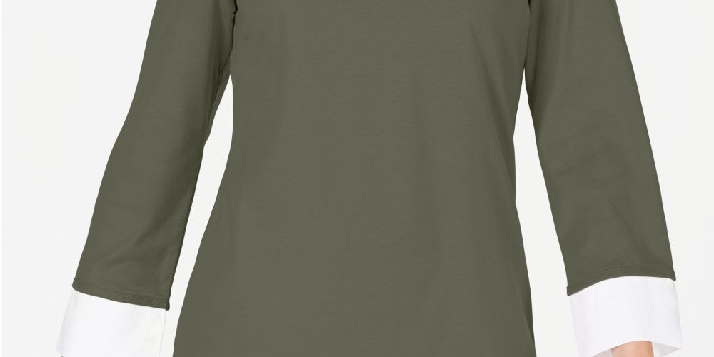 Karen Scott Women's Layered Look Cotton Top  Green Size Petite Small