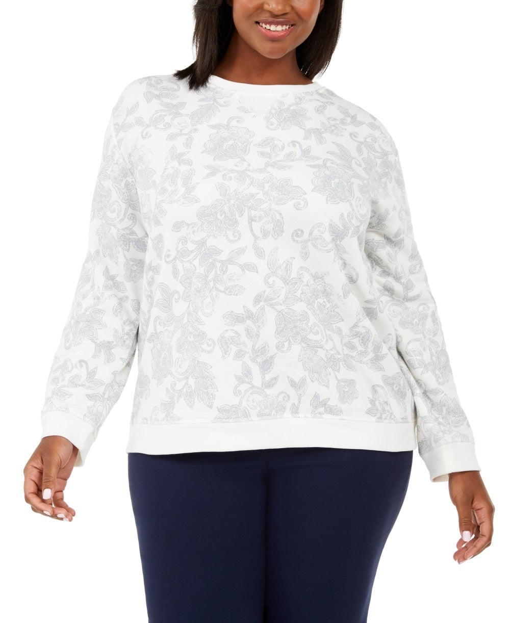 Karen Scott Women's Plus Size Printed Sweatshirt White Size 0X