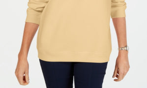 Karen Scott Women's Crewneck Fleece Sweatshirt Yellow Size Petite Small