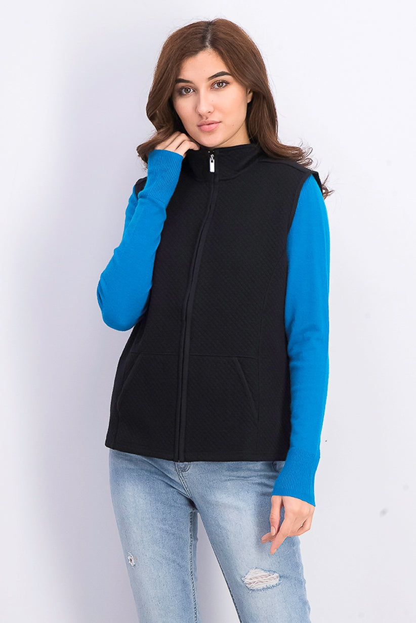 Karen Scott Women's Sport Quilted Fleece Vest Black Size Small