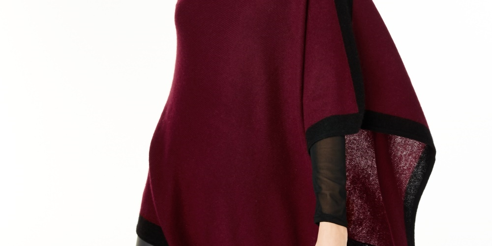 Charter Club Women's Cashmere Border Poncho Red Size Regular