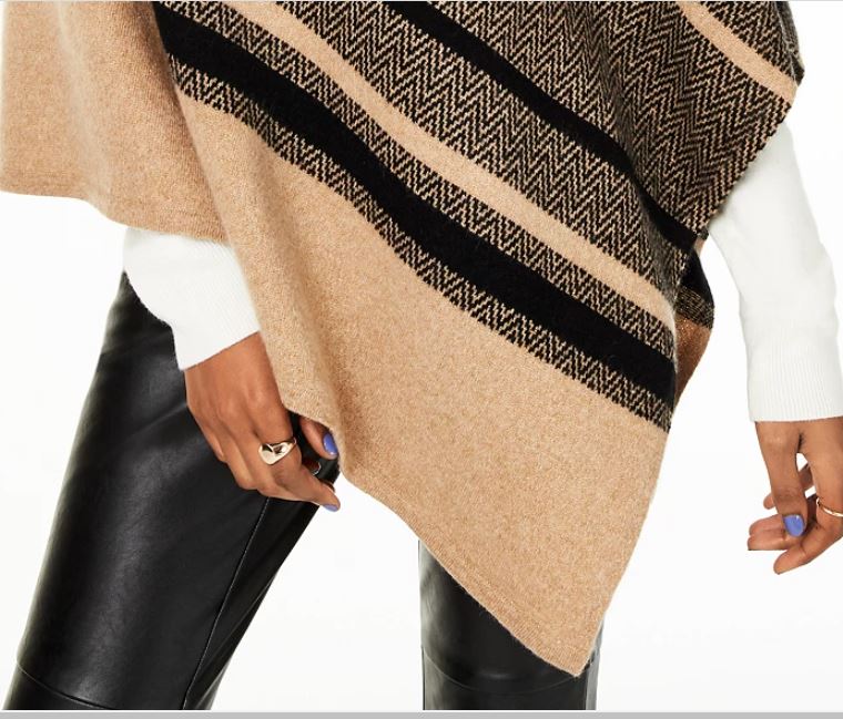 Charter Club Women's Cashmere Chevron Striped Poncho Beige Size Regular