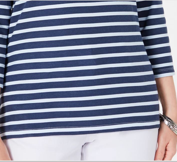 Karen Scott Women's Three Quarter Sleeve Printed Top Blue Size Large