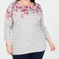 Karen Scott Women's Plus Size Mixed-Print 3/4-Sleeve Top Red Size 0x