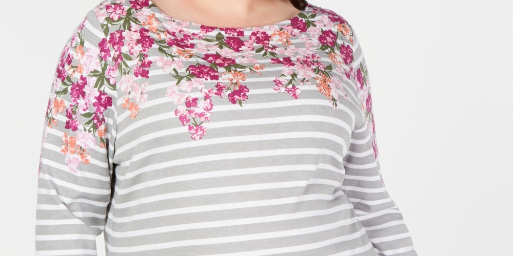 Karen Scott Women's Plus Size Mixed-Print 3/4-Sleeve Top Red Size 0x