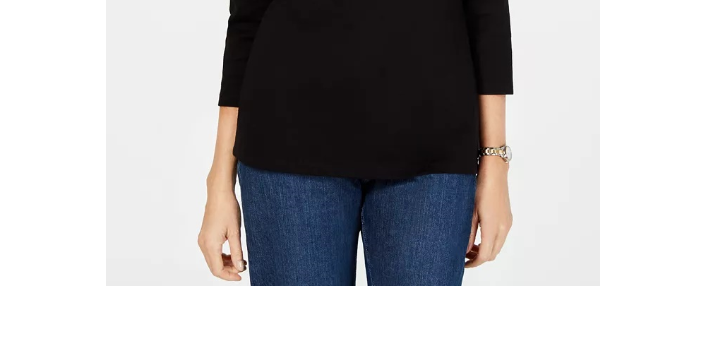 Karen Scott Women's 3/4 Sleeve Embellished Cotton Top Black Size Medium