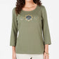 Karen Scott Women's Rhinestone Embellished Cotton Top Green Size Petite Small