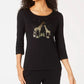 Karen Scott Women's Foil Printed Cotton Top Black Size Large