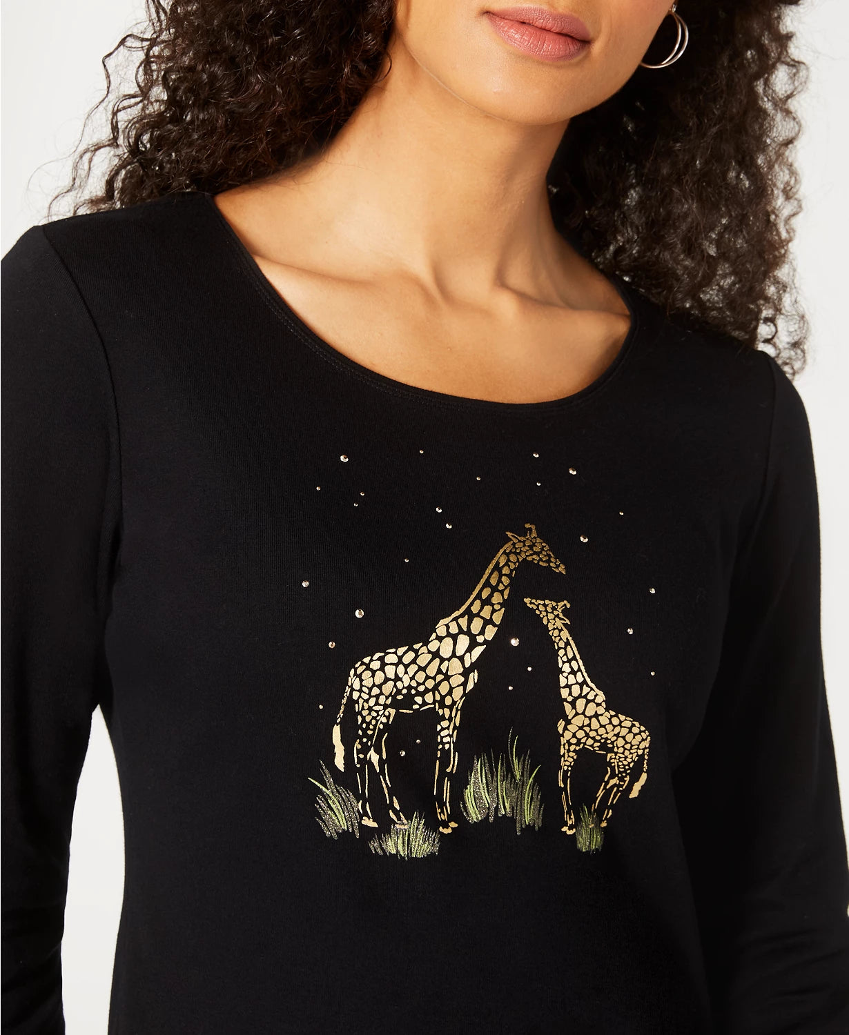 Karen Scott Women's Foil Printed Cotton Top Black Size Large