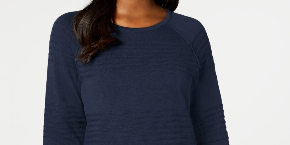 Karen Scott Women's Ribbed Cotton Pullover Sweater  Navy Size XX-Large