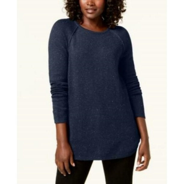 Karen Scott Women's Long-Sleeve Curved Hem Sweater Navy Size Petite Medium
