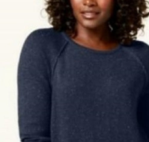 Karen Scott Women's Long-Sleeve Curved Hem Sweater Navy Size Petite Medium
