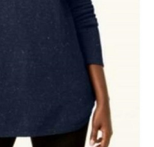 Karen Scott Women's Long-Sleeve Curved Hem Sweater Navy Size Petite Medium