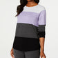 Karen Scott Women's Color blocked Pullover Sweater  Purple Size XX-Large