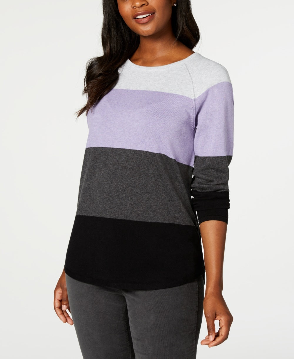 Karen Scott Women's Color blocked Pullover Sweater  Purple Size XX-Large