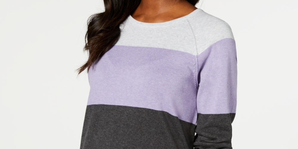 Karen Scott Women's Color blocked Pullover Sweater  Purple Size XX-Large