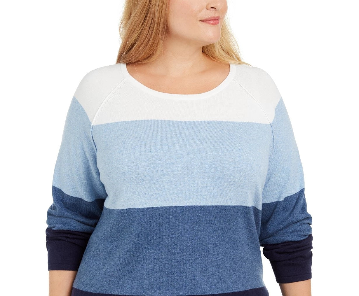 Karen Scott Women's Petite Largeus Size Cotton Colorblocked Sweater Blue Size 0X