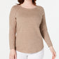 Karen Scott Women's Cotton Marled Curved Hem Top  Brown Size Large