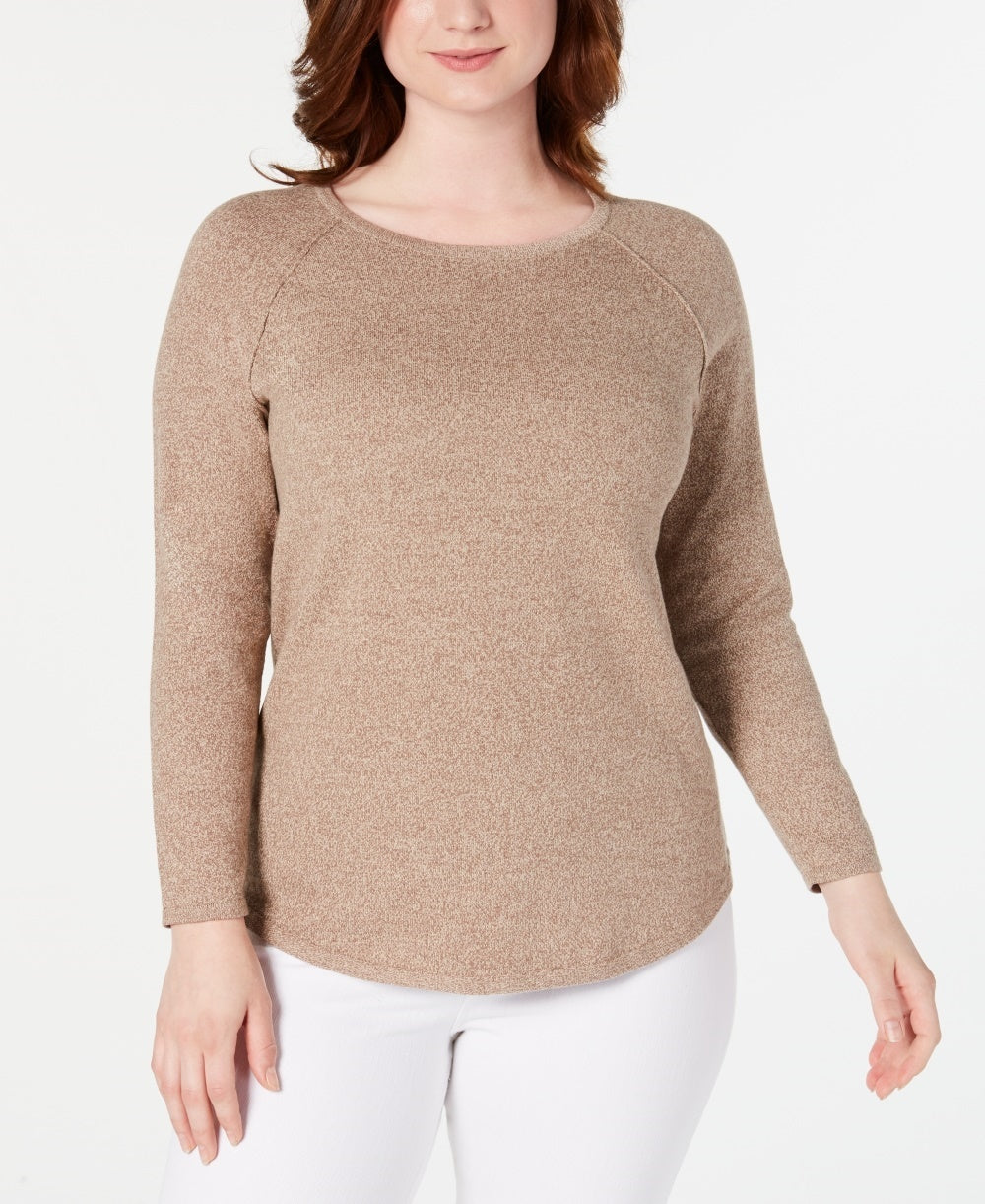 Karen Scott Women's Cotton Marled Curved Hem Top  Brown Size Large