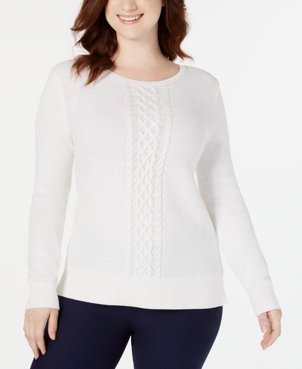 Karen Scott Women's Cable Knit Sweater White Size XX-Large